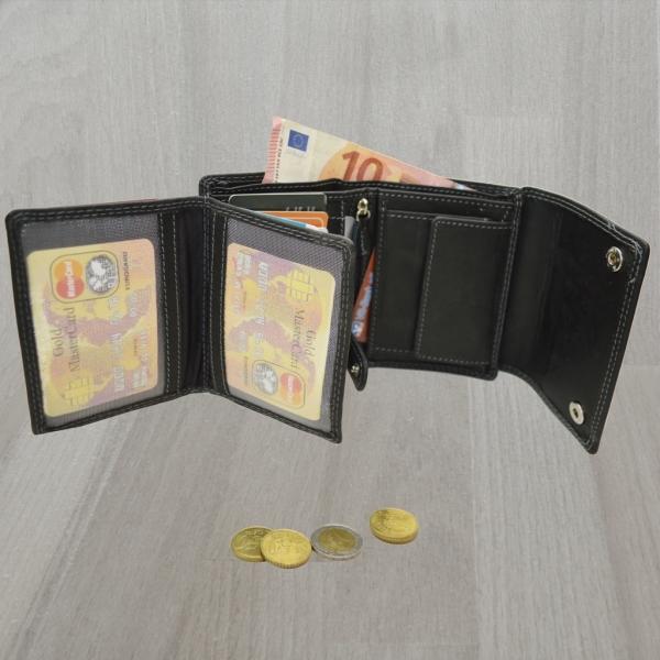flevado Herrengeldbörse Brieftasche RFID Schutz Hosenkette Echt Leder Hochformat